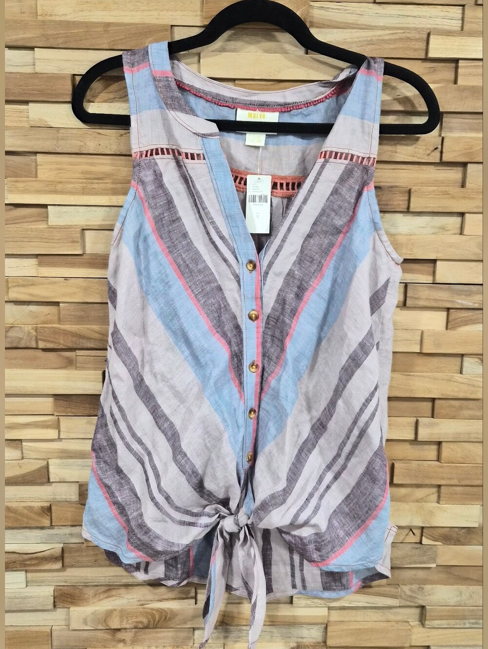 Anthropologie Maeve Linen Yarn-Dyed Sleeveless Buttondown- Size 2 - New With Tag